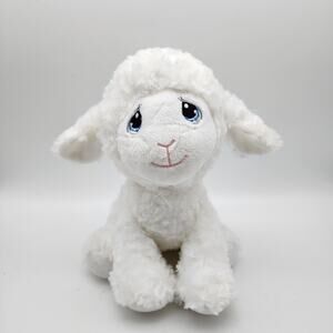 Aurora Precious Moments Lamb Plush 11" White Fur Sewn Eyes Beanie Stuffed Sheep